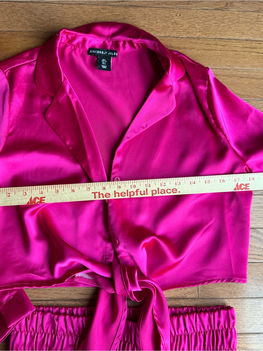 Sincerely Jules Satin Two-Piece Set Hot Pink Crop Top Tie Top & Wide Leg Pants - Picture 8 of 10